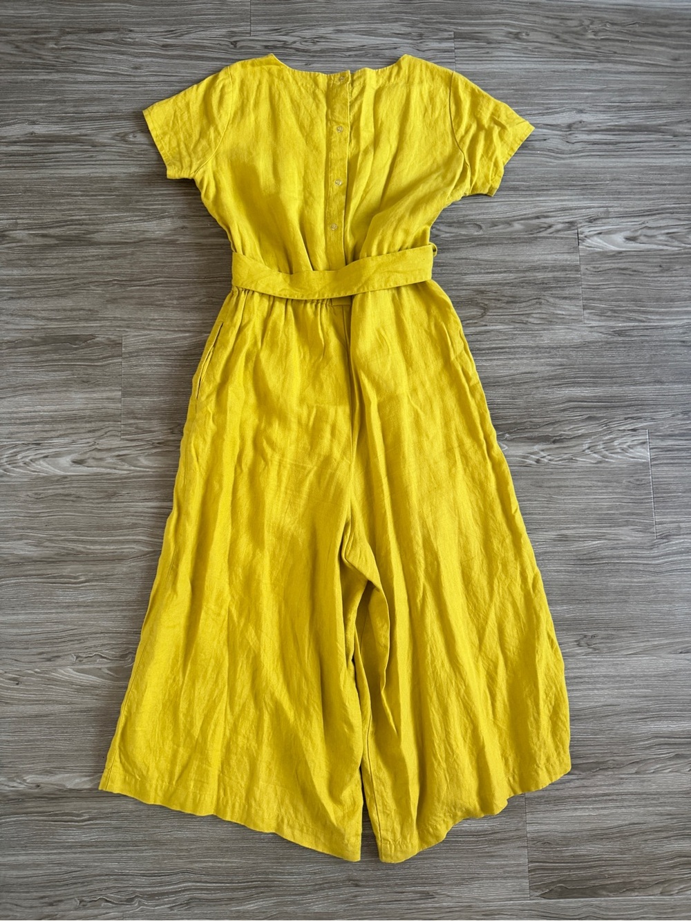 Not Perfect Linen • Barcelona Jumpsuit • Greenish Mustard • Size Medium/Large - Picture 3 of 10